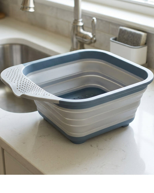 Olyns Foldpour Collapsible Produce Rinse Strainer 2.6 qt Blue Gray - Lifestyle view