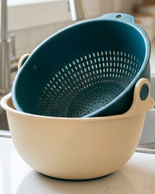 Olyns Pivotwell Rotating Produce Wash Bowl 4 qt Ivory Teal - Lifestyle view
