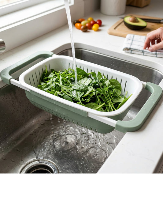 Olyns Over Sink Produce Washing Colander Green 13 in