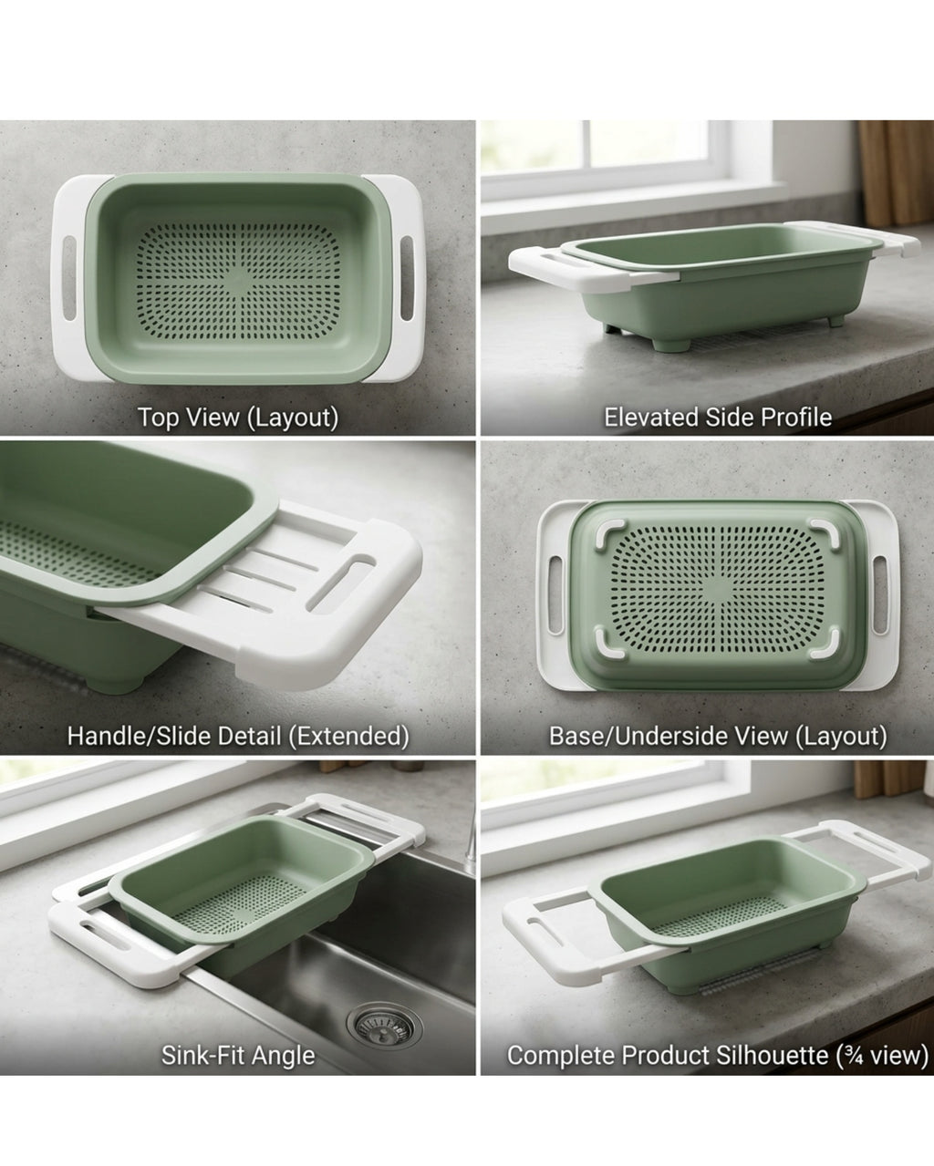 Olyns Over Sink Produce Washing Colander Green 13 in
