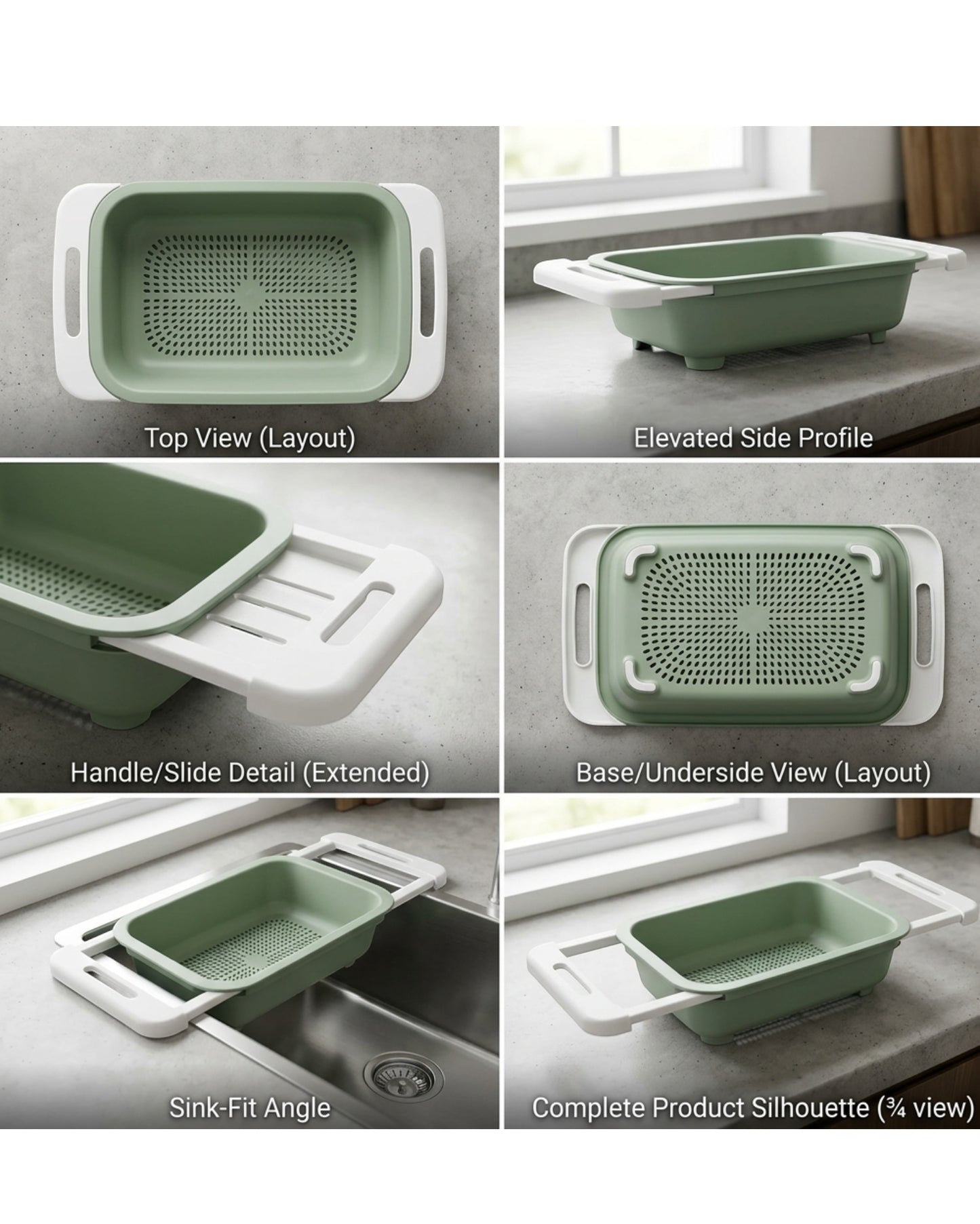 Olyns Over Sink Produce Washing Colander Green 13 in