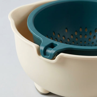 Olyns Pivotwell Rotating Produce Wash Bowl 4 qt Ivory Teal - Detail view
