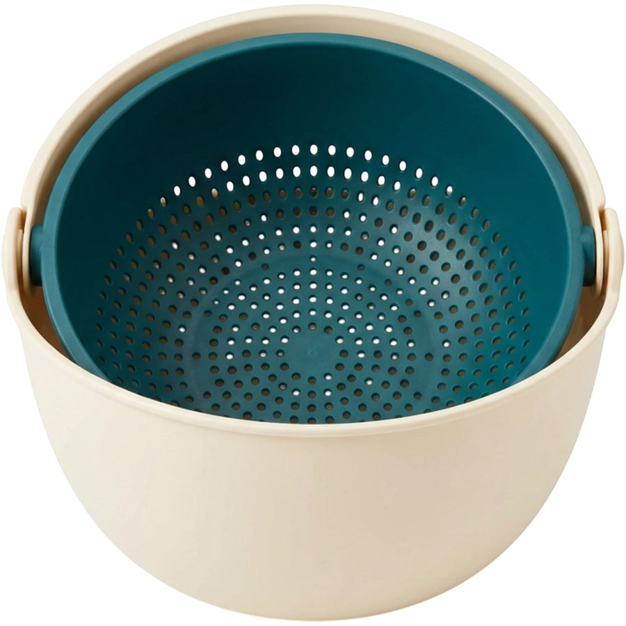 Olyns Pivotwell Rotating Produce Wash Bowl 4 qt Ivory Teal