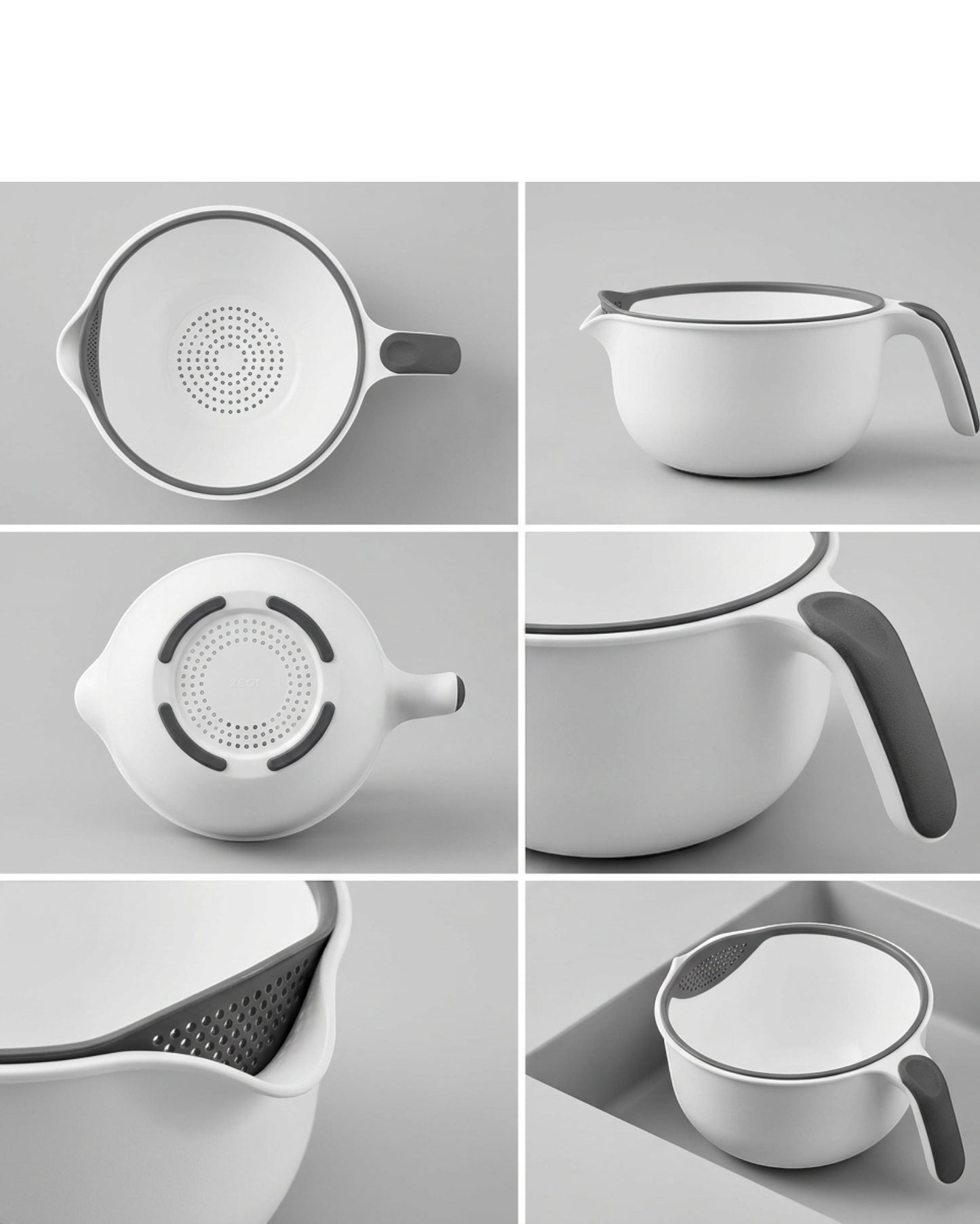 Olyns Pour Spout Produce Rinse Bowl White 2.5 qt